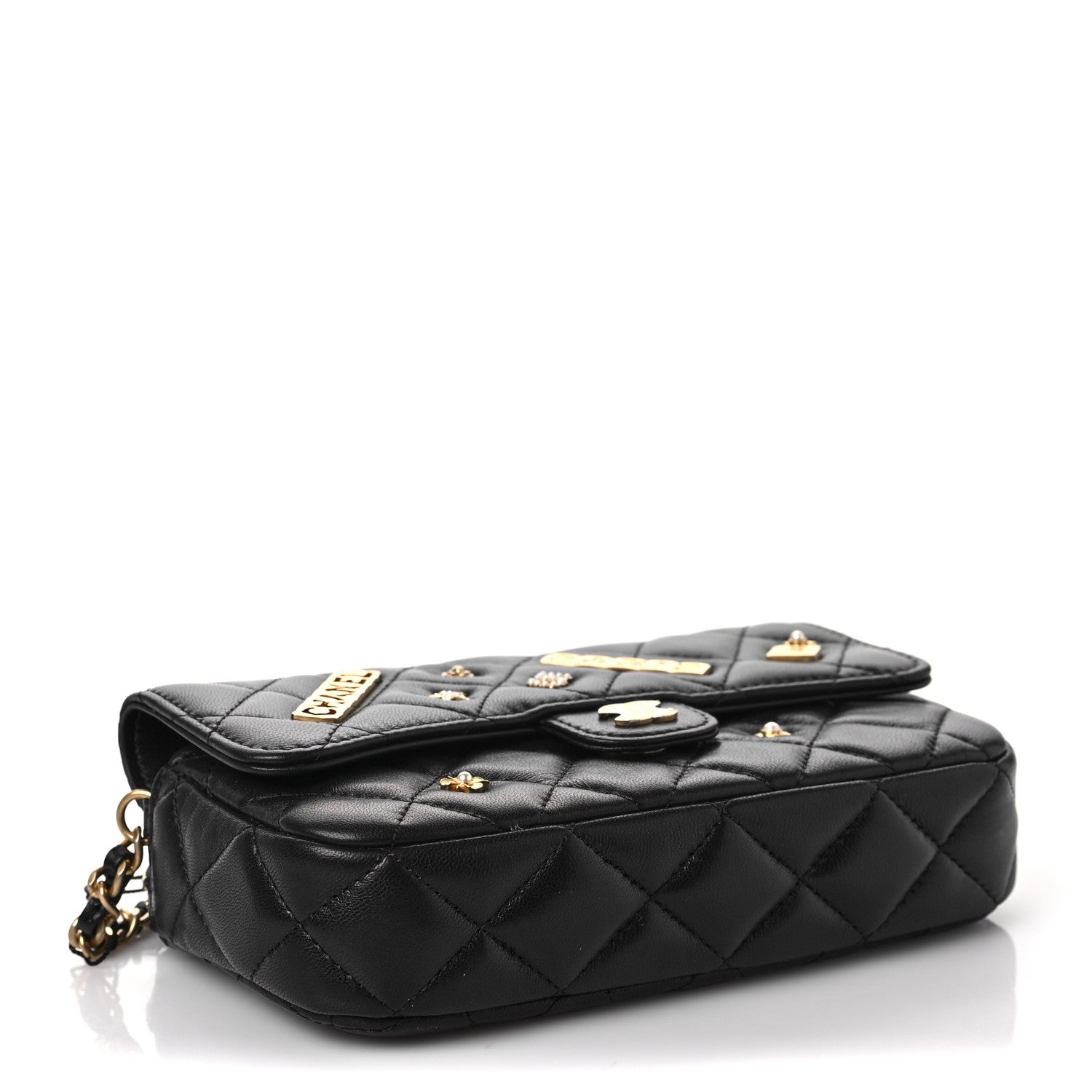 Chanel Lambskin Quilted Charm Flap Phone Holder With Chain Black 4 of 9