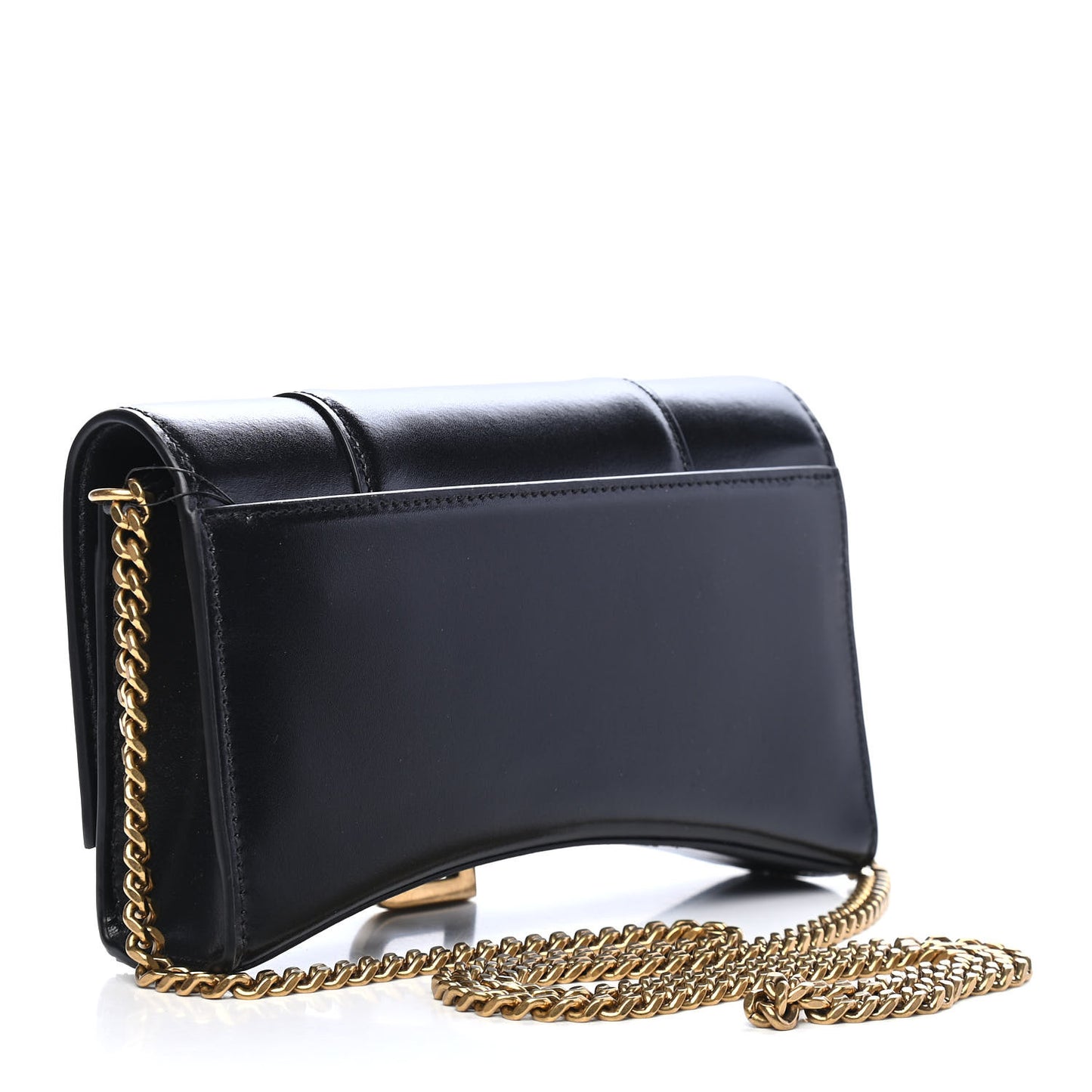 Shiny Box Calfskin Hourglass Chain Bag Black
