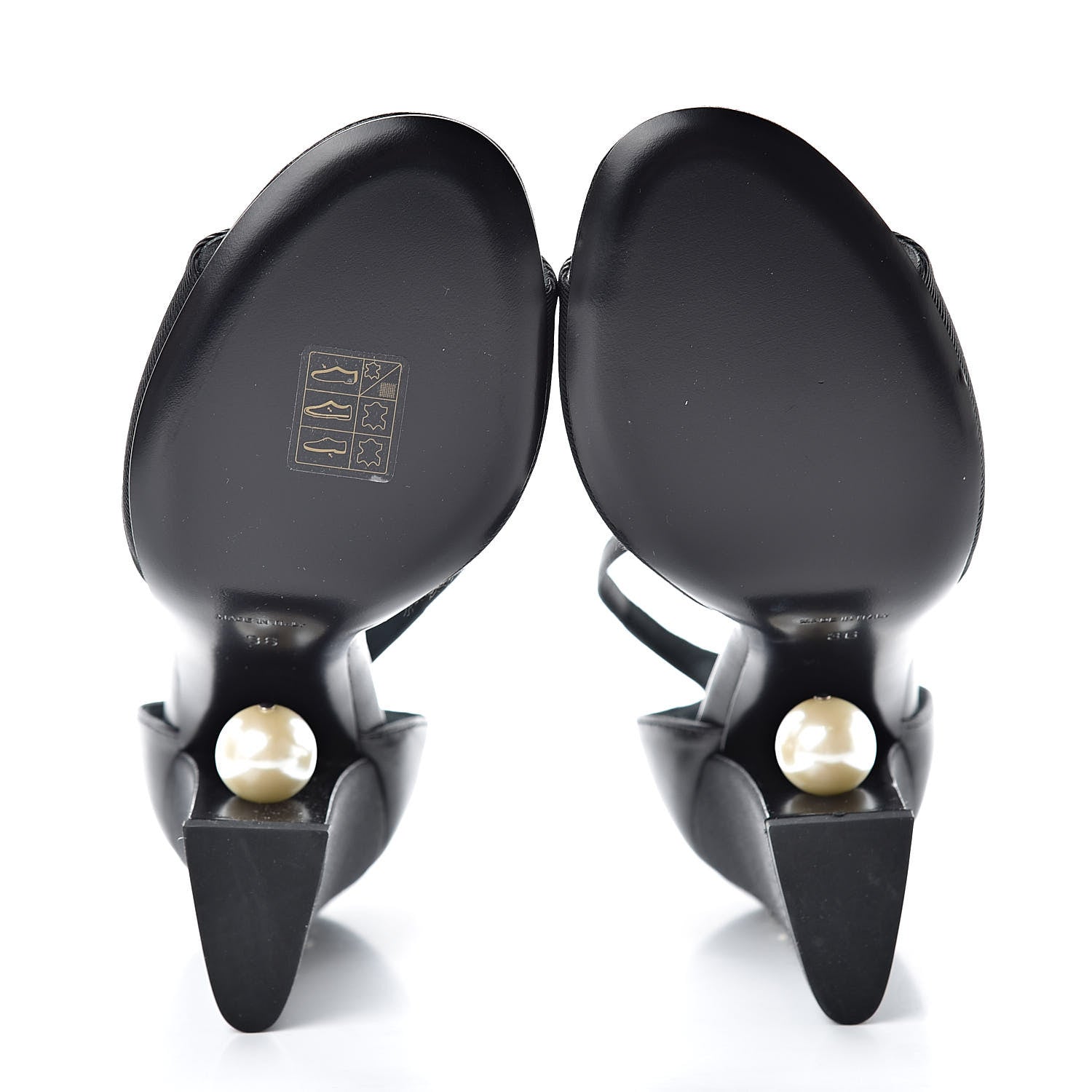 Chanel Lambskin Grosgrain Open Toe Pearl Sandal Heels 36 Black 6 of 12