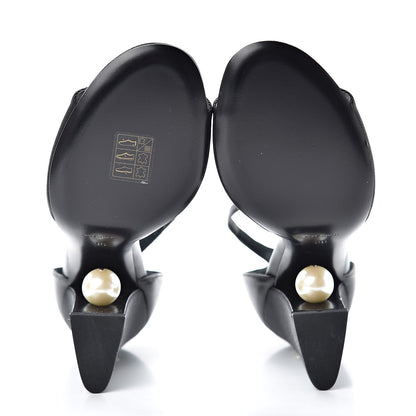 Chanel Lambskin Grosgrain Open Toe Pearl Sandal Heels 36 Black 6 of 12