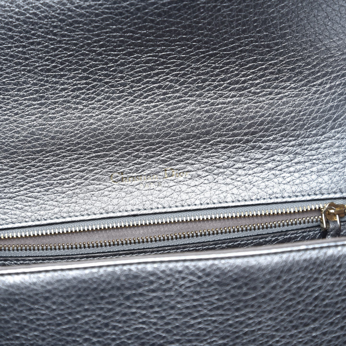 Metallic Grained Calfskin Medium Diorama Flap Bag Silver