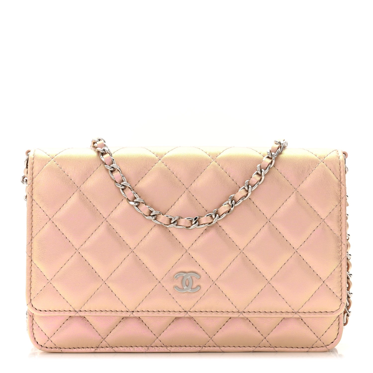 Chanel Iridescent Calfskin Quilted Wallet On Chain WOC Pink 1 of 12