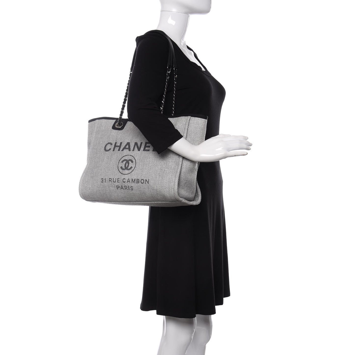 Woven Straw Raffia Small Deauville Tote Grey