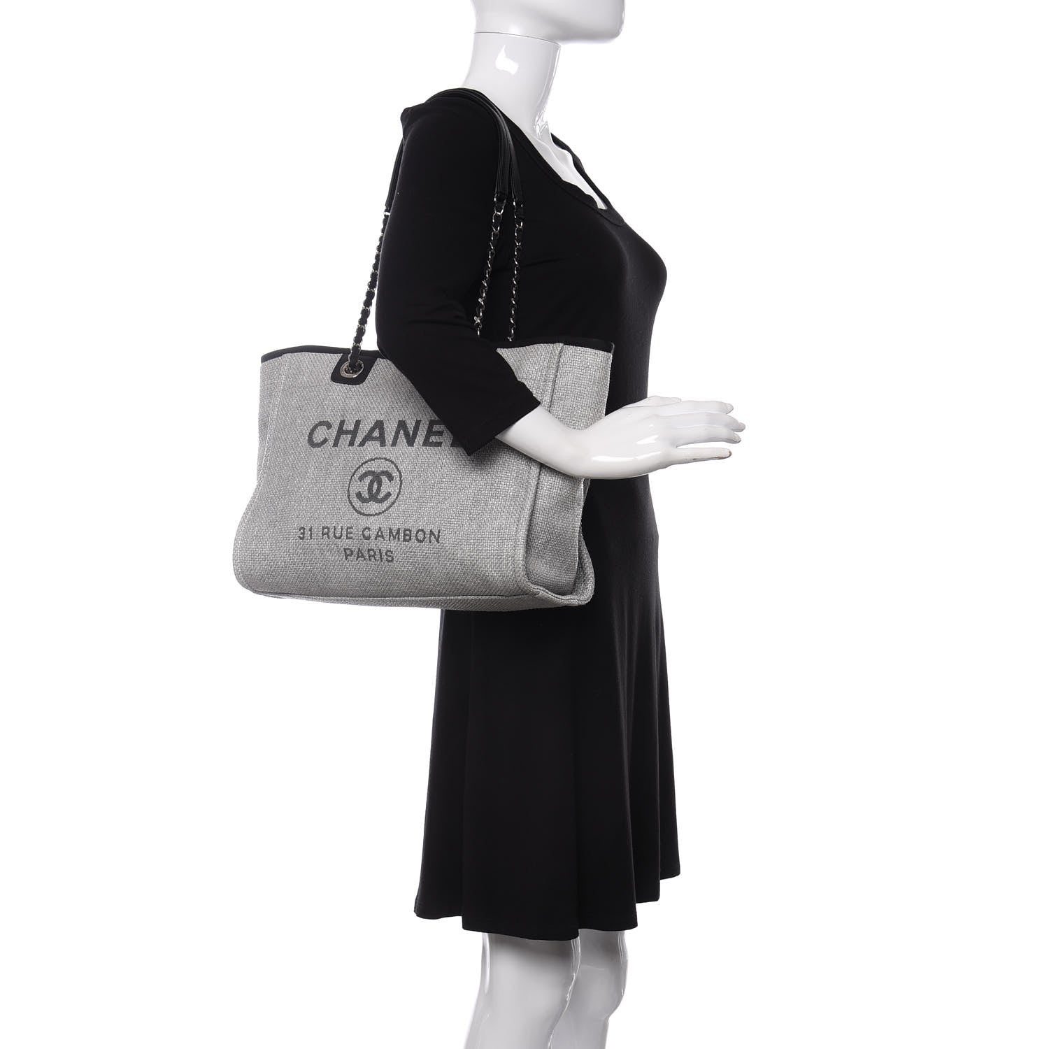 Chanel Woven Straw Raffia Small Deauville Tote Grey 2 of 10