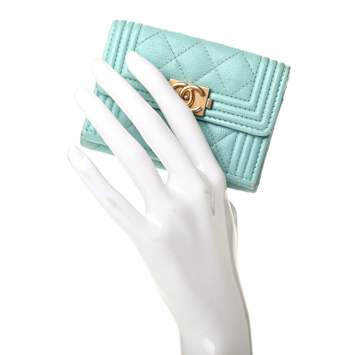 Chanel Caviar Quilted Small Boy Flap Wallet Light Blue 2 of 9