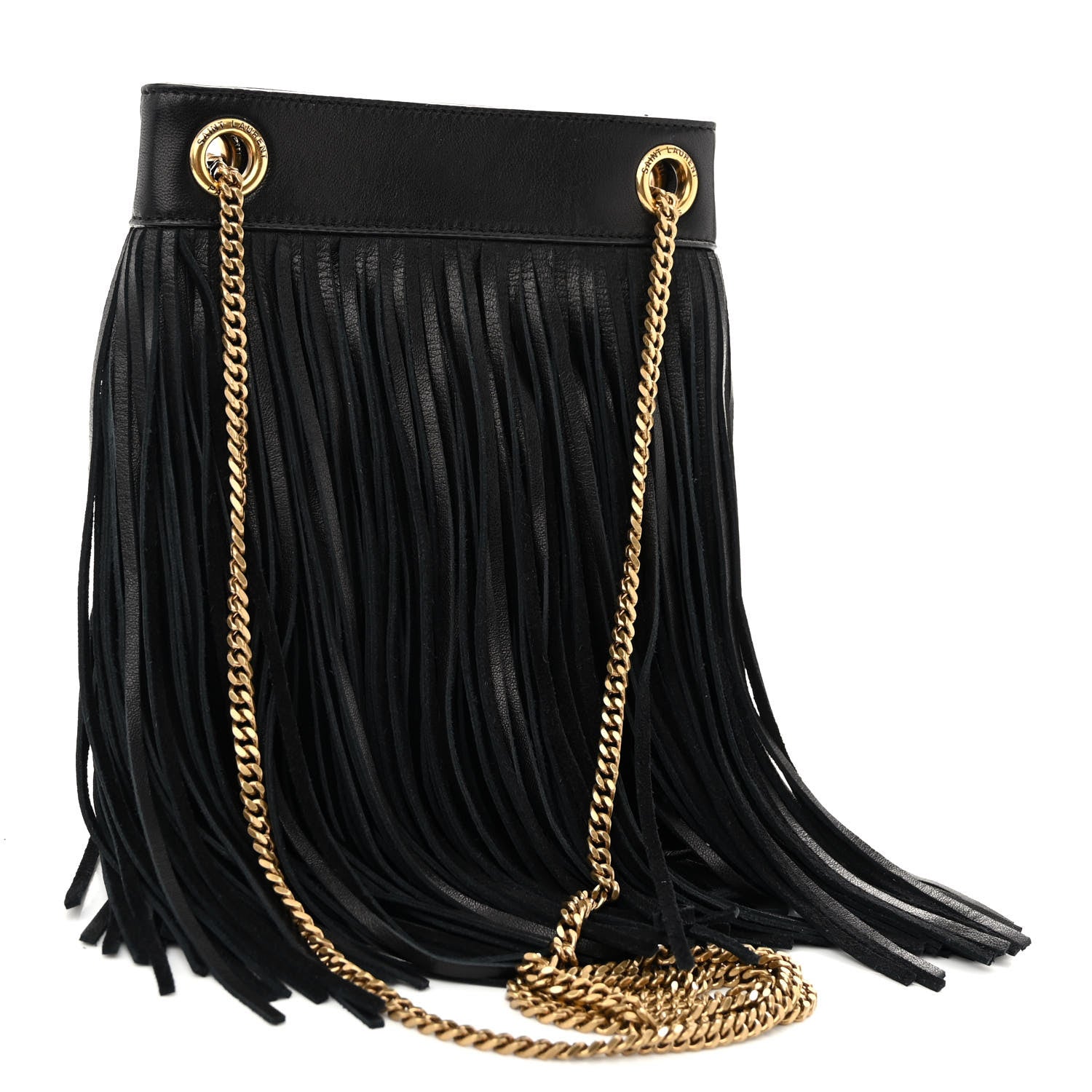 Saint Laurent Calfskin Small Grace Fringed Hobo Bag Black 3 of 9
