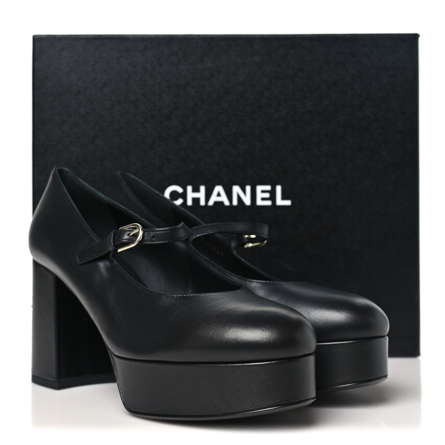 Chanel Lambskin Mary Jane Platform Pumps 38.5 Black 10 of 10