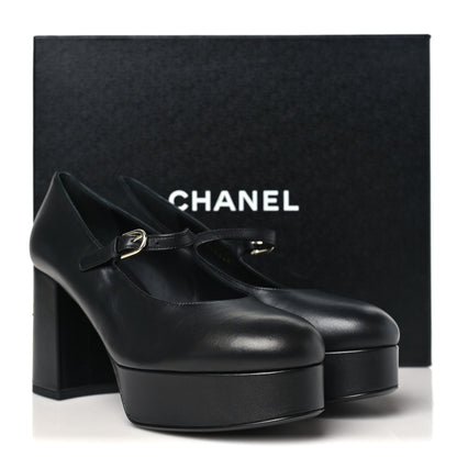 Chanel Lambskin Mary Jane Platform Pumps 38.5 Black 10 of 10