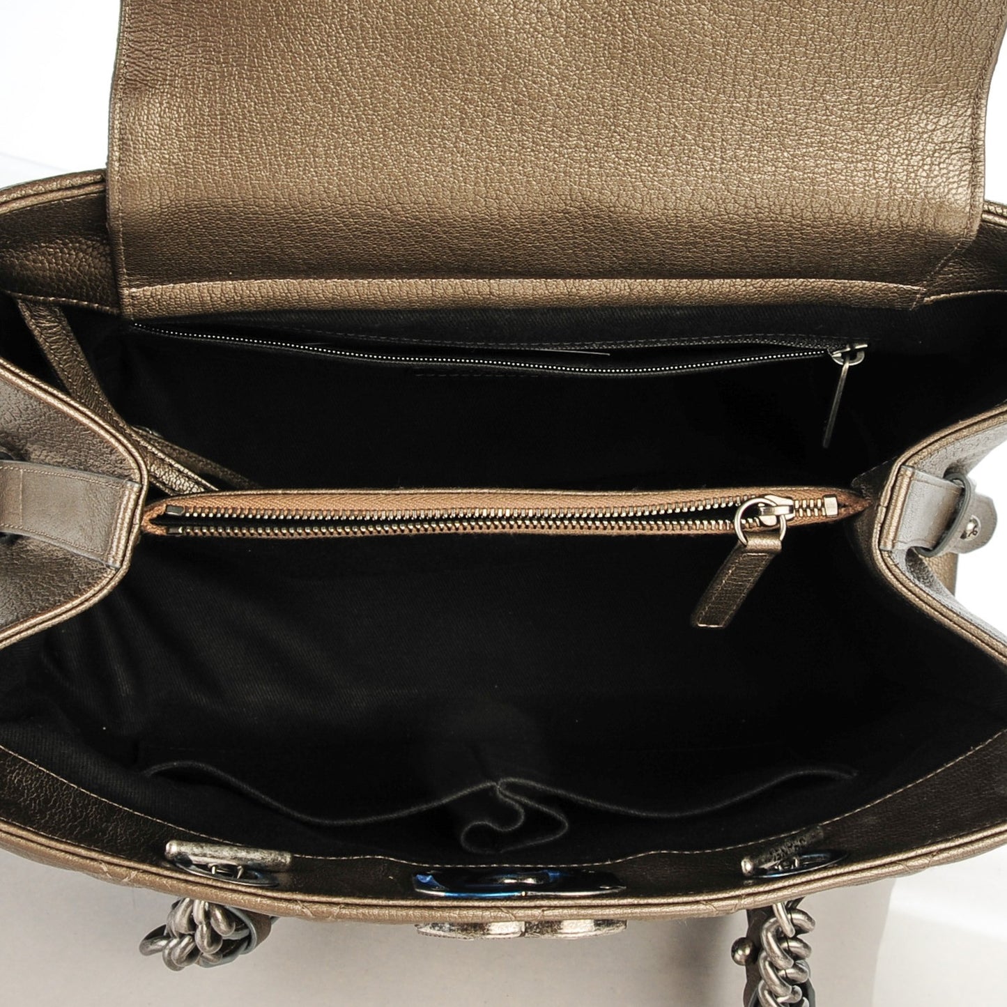 Metallic Goatskin Quilted Large City Rock Shopping Bag Silver