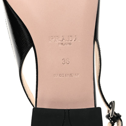 Prada Saffiano Vernice Slingback Bow Flats 36 Black 6 of 9
