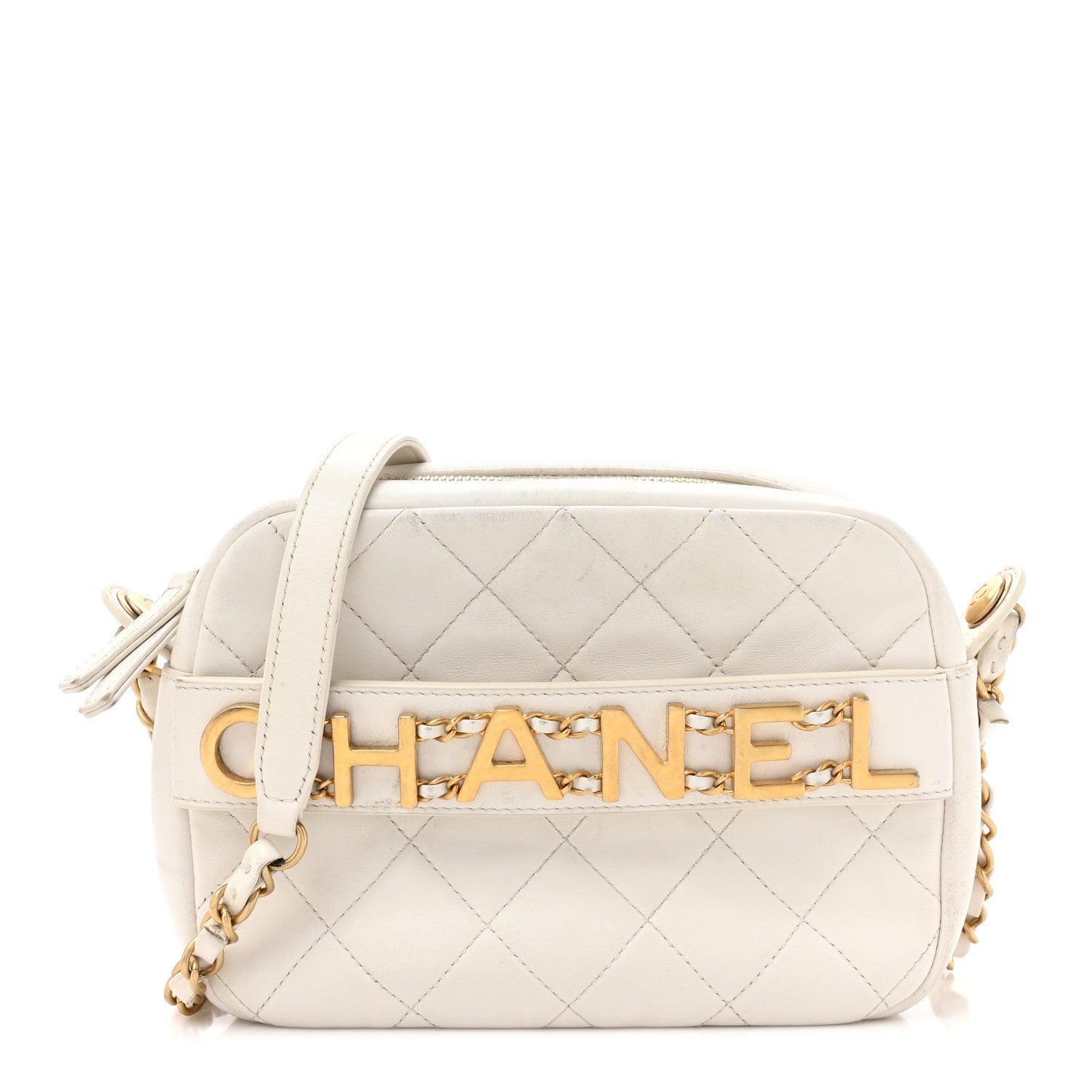 Chanel Calfskin Quilted Enchained Camera Case Bag White 1 of 17