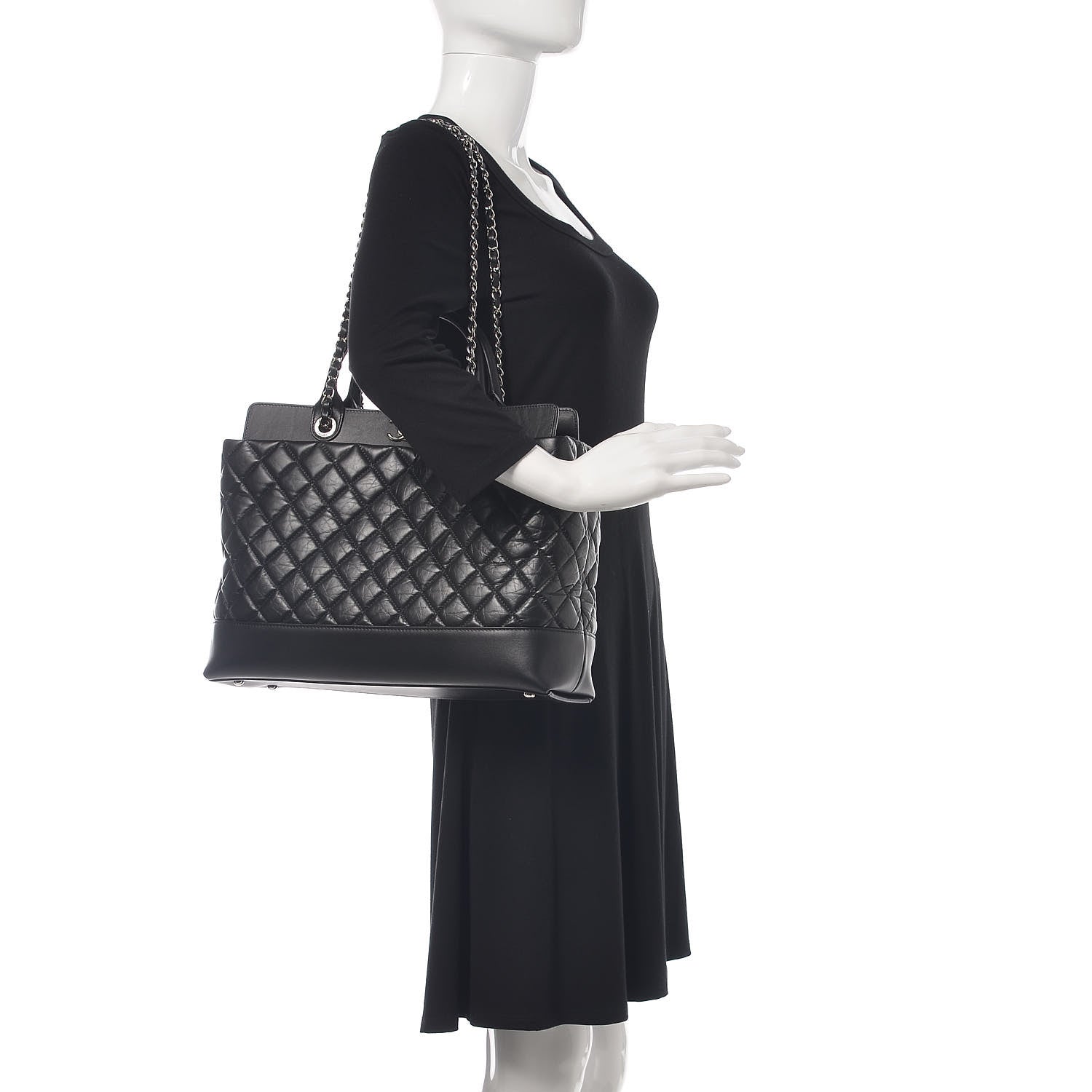 Chanel Aged Calfskin Quilted Be CC Tote Black 2 of 13