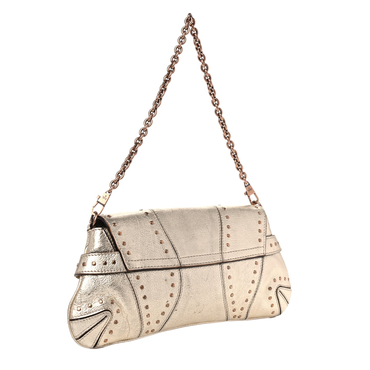 Metallic Calfskin Studded Horsebit Clutch Bag Gold