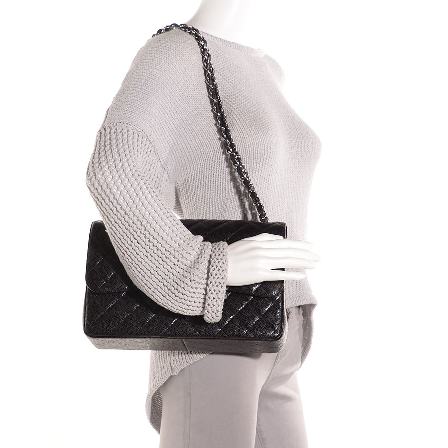 Caviar Quilted Jumbo Double Flap Black