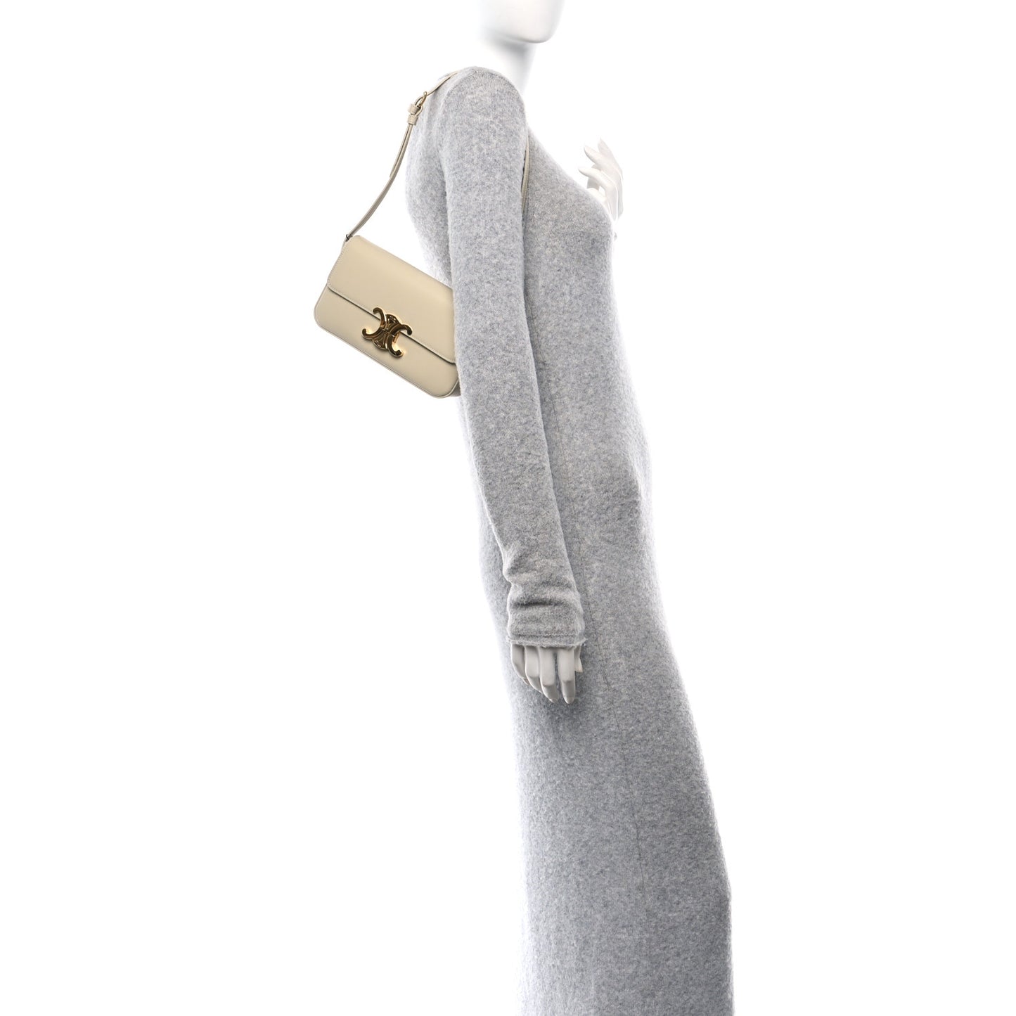 Natural Calfskin Triomphe Shoulder Bag Ivory