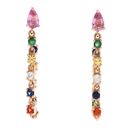 Anita Ko 18K Rose Gold Diamond Rainbow Sapphire Emerald Loop Earrings 1 of 4