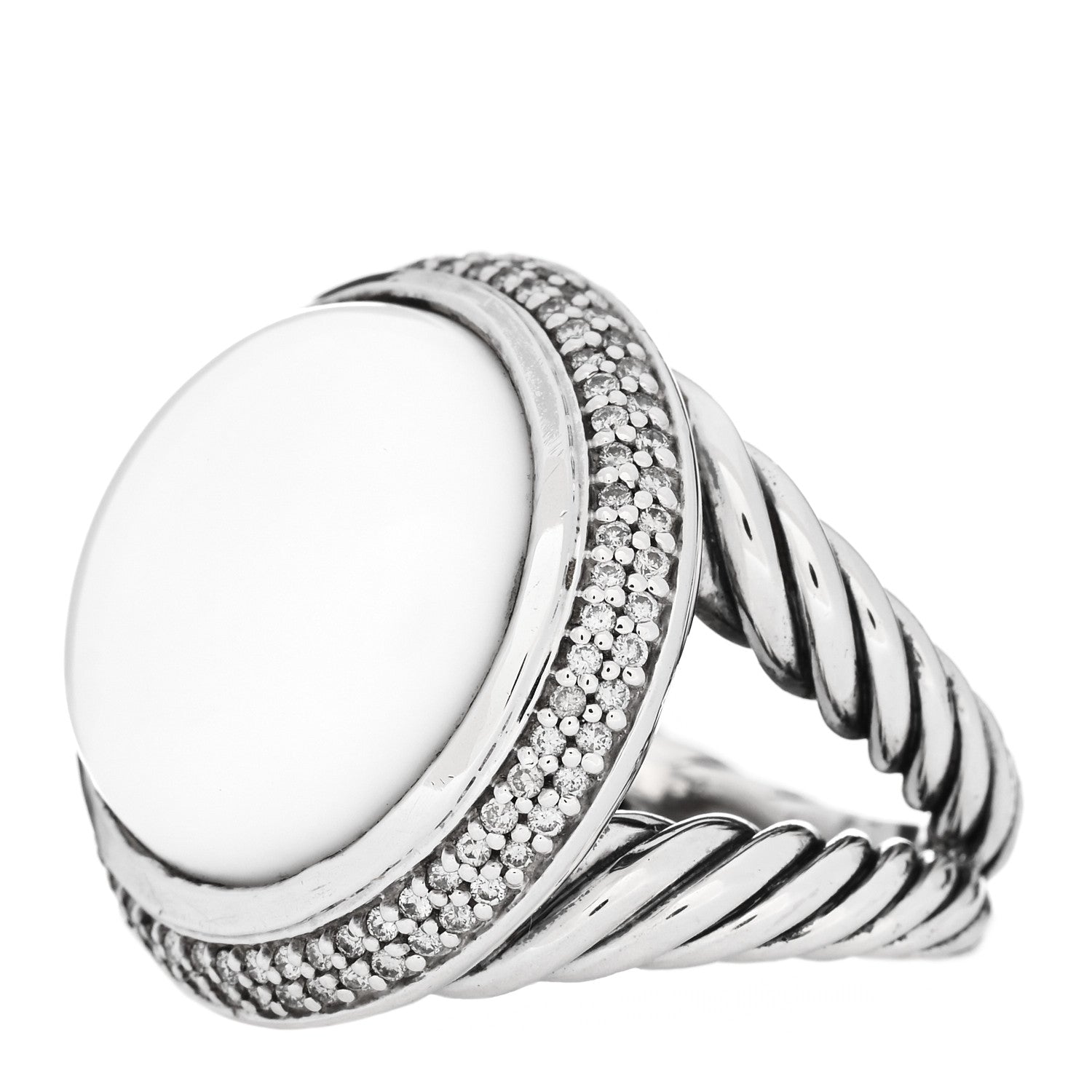 David Yurman Sterling Silver Diamond White Agate 18mm Cerise Ring 54 6.75 3 of 6