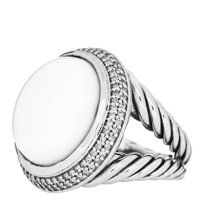 David Yurman Sterling Silver Diamond White Agate 18mm Cerise Ring 54 6.75 3 of 6