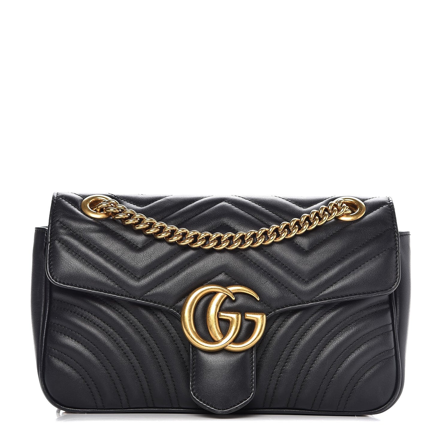 GUCCI Calfskin Matelasse Small GG Marmont Shoulder Bag Black