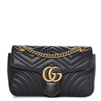 Louis Vuitton GUCCI Calfskin Matelasse Small GG Marmont Shoulder Bag Black 1 of 8
