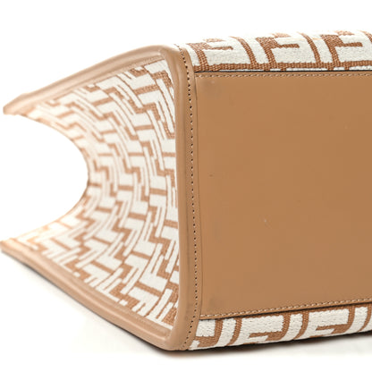 Fendi Woven Fabric Calfskin FF Medium Fendi Sunshine Shopper Tote Natural White Dark Honey 9 of 10