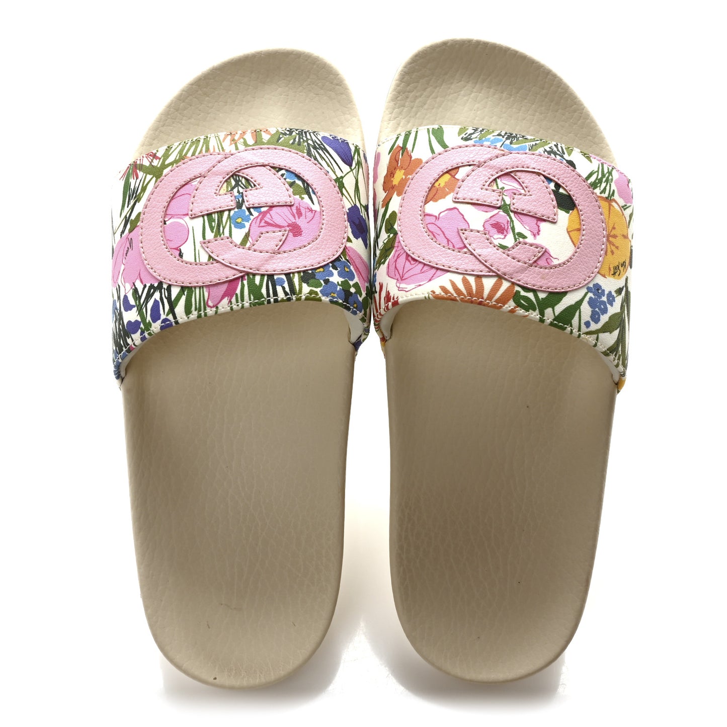 X KEN SCOTT Rubber Infinity Giardino d Apri Interlocking G Womens Pool Slide Sandals 37 Ivory Pink Wild Rose