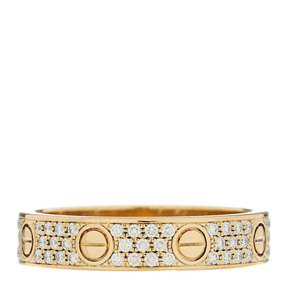 Cartier 18K Yellow Gold Diamond 4mm LOVE Wedding Paved Band Ring 51 5.75 1 of 4
