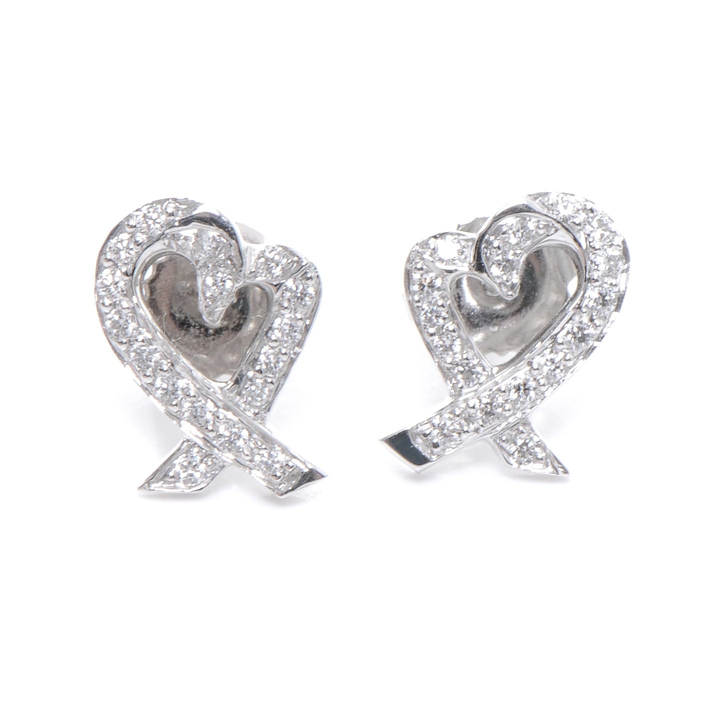 18K White Gold Diamond Loving Heart Earrings