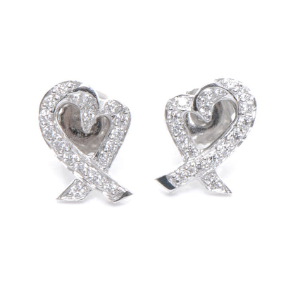 Tiffany 18K White Gold Diamond Loving Heart Earrings 1 of 6