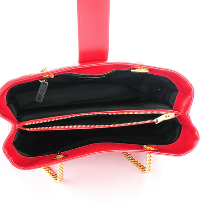 Saint Laurent Grain De Poudre Matelasse Chevron Monogram Shopping Bag Red 5 of 7