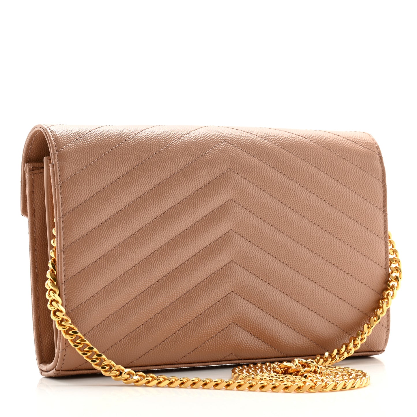 Grain De Poudre Matelasse Chevron Monogram Chain Wallet Dark Beige