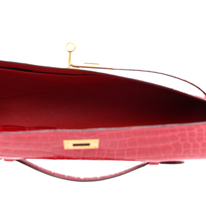 Hermes Shiny Porosus Crocodile Kelly Cut Pochette Rouge Vif 5 of 11