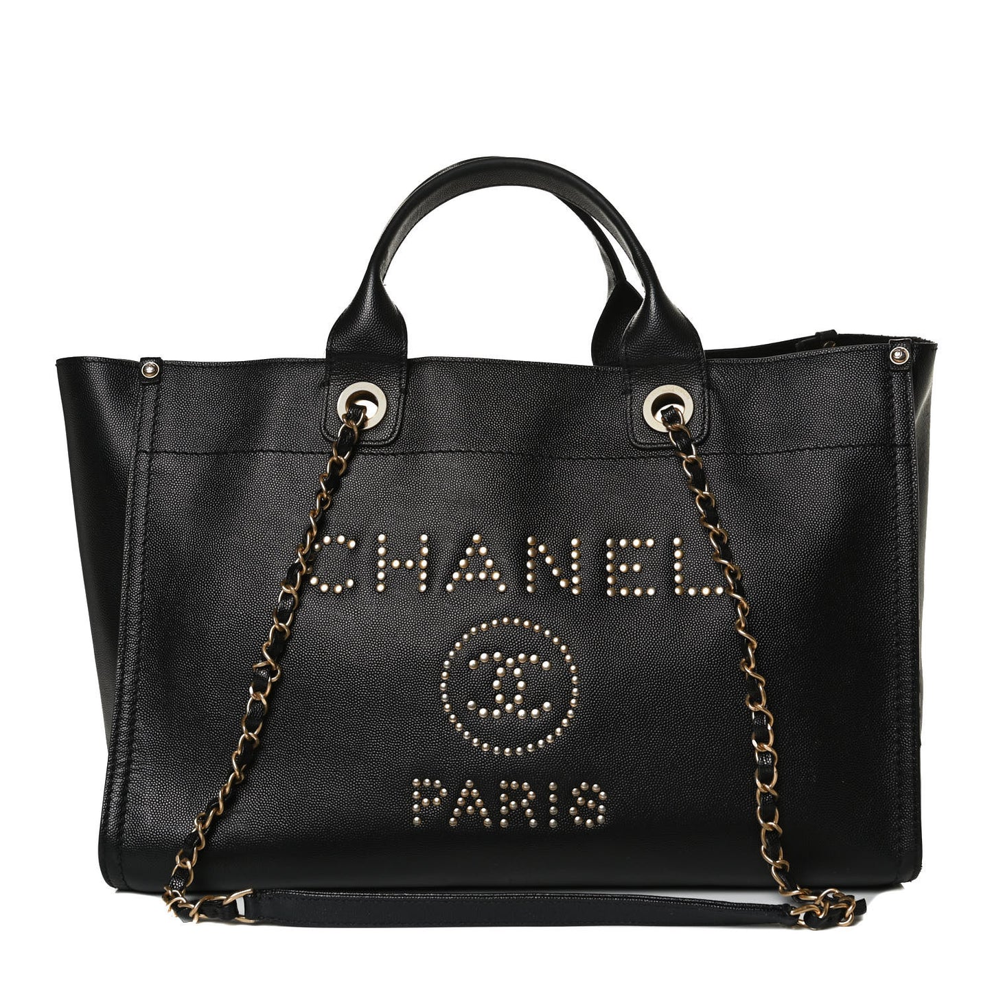 Caviar Medium Studded Deauville Tote Black