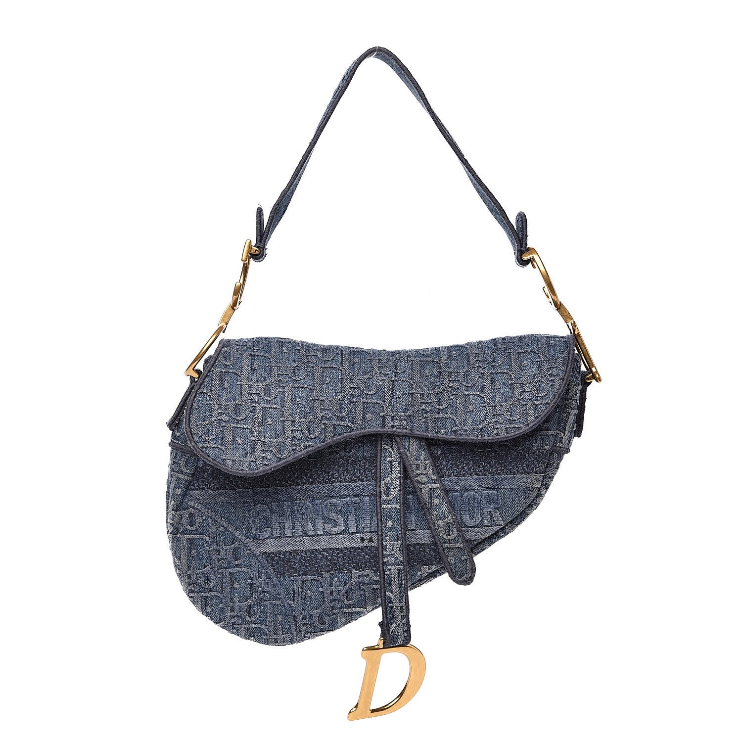 Christian Dior Oblique Denim Saddle Bag Blue 1 of 10