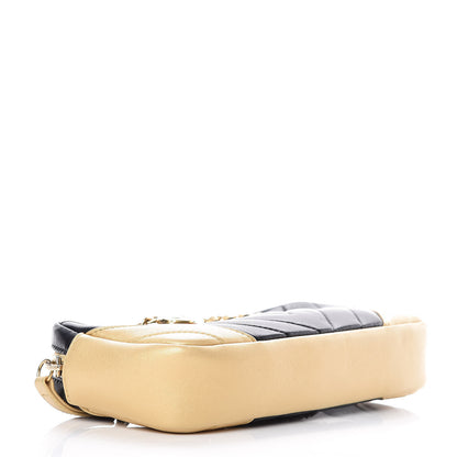 Chanel Lambskin Sheepskin Chevron Camera Case Black Gold 4 of 9