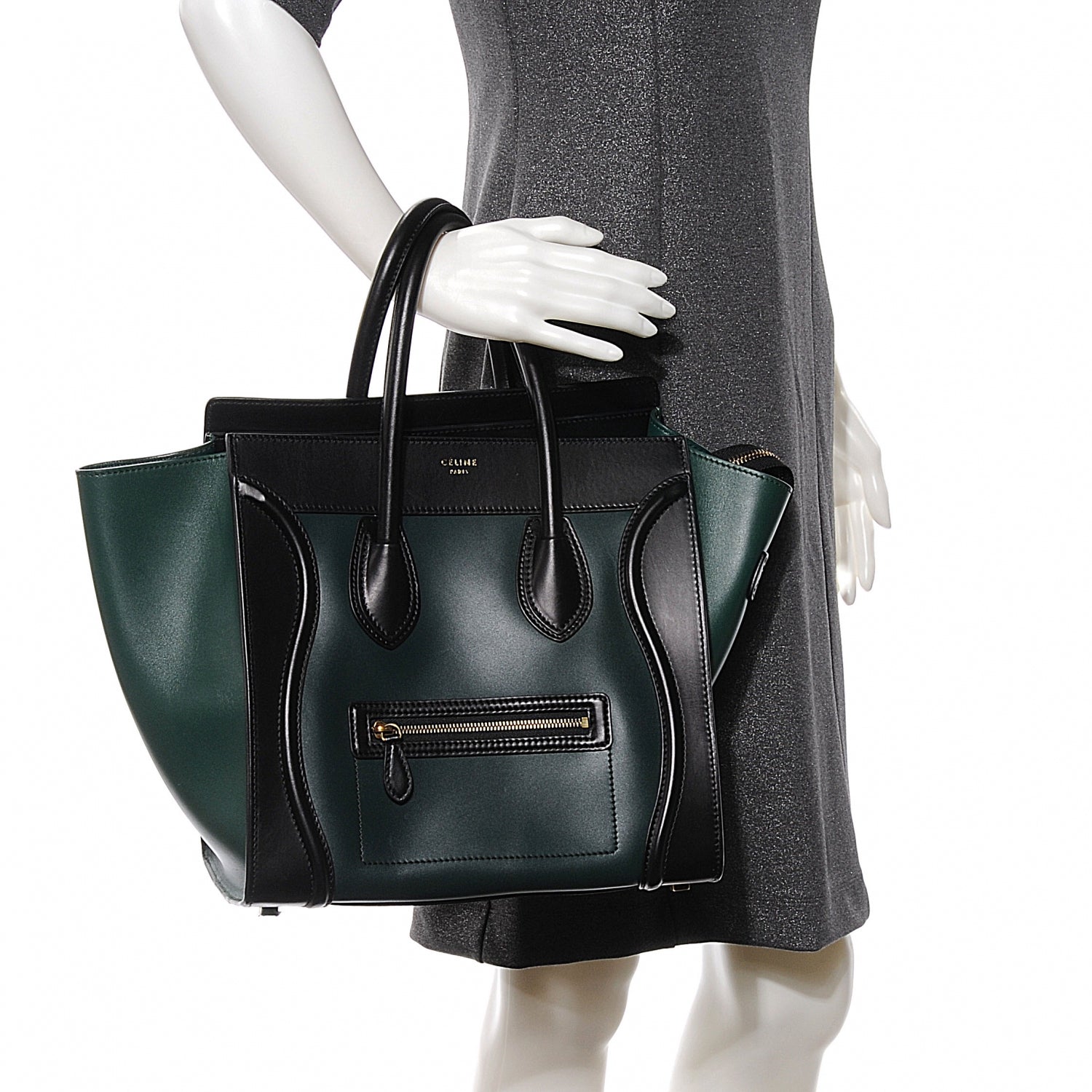 Celine Smooth Calfskin Mini Luggage Bag Bottle Green Black 2 of 9