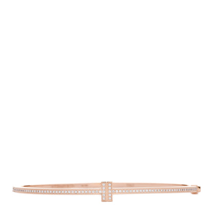 Tiffany 18K Rose Gold Diamond T Hinged Wire Bangle Bracelet 1 of 4