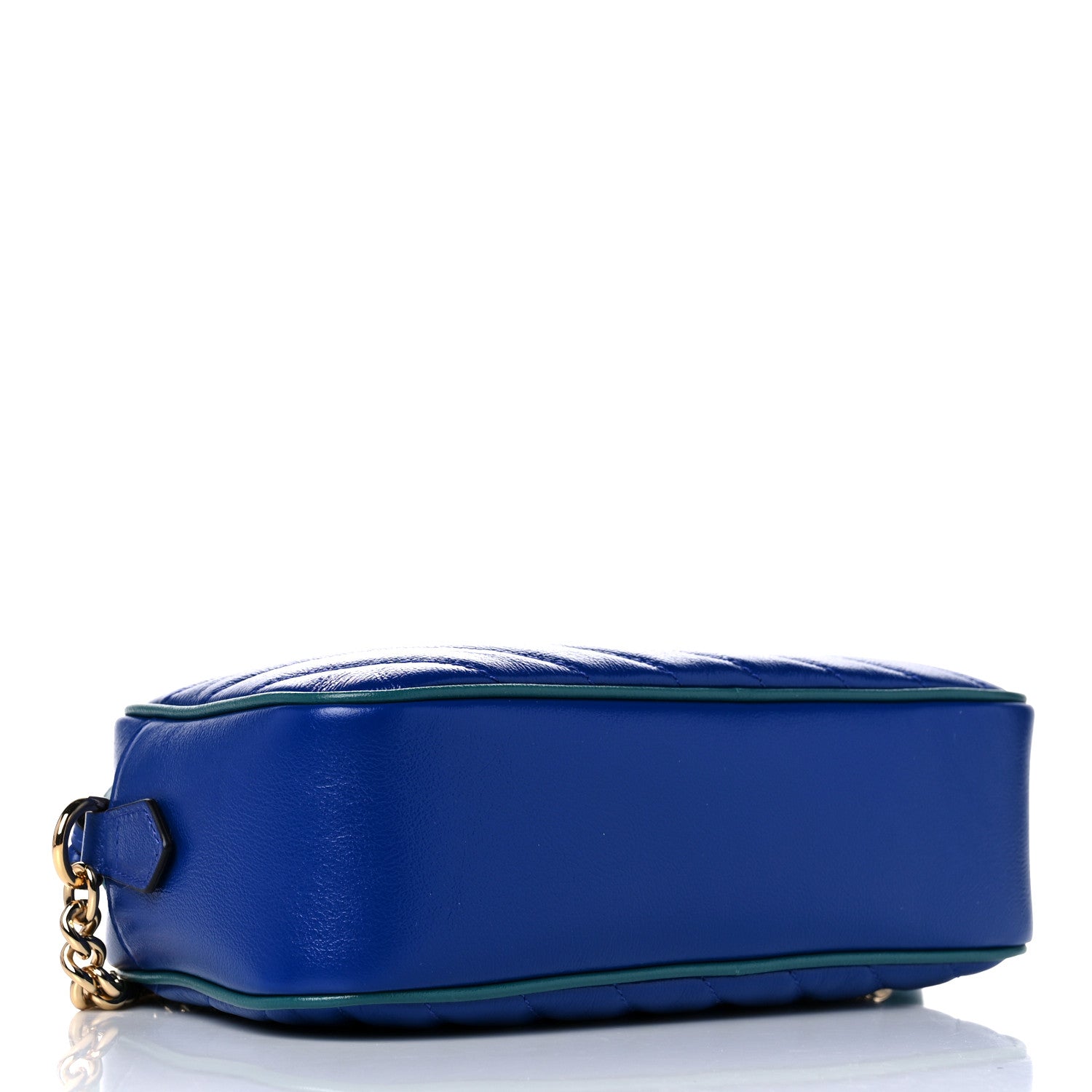 Gucci Azalea Calfskin Enamel Matelasse Diagonal Small Torchon GG Marmont Chain Shoulder Bag Imperial Blue Pavone 4 of 10