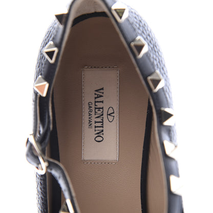 Valentino Garavani Pebbled Calfskin Rockstud Ankle Strap Ballerina Flats 38.5 Black 8 of 11