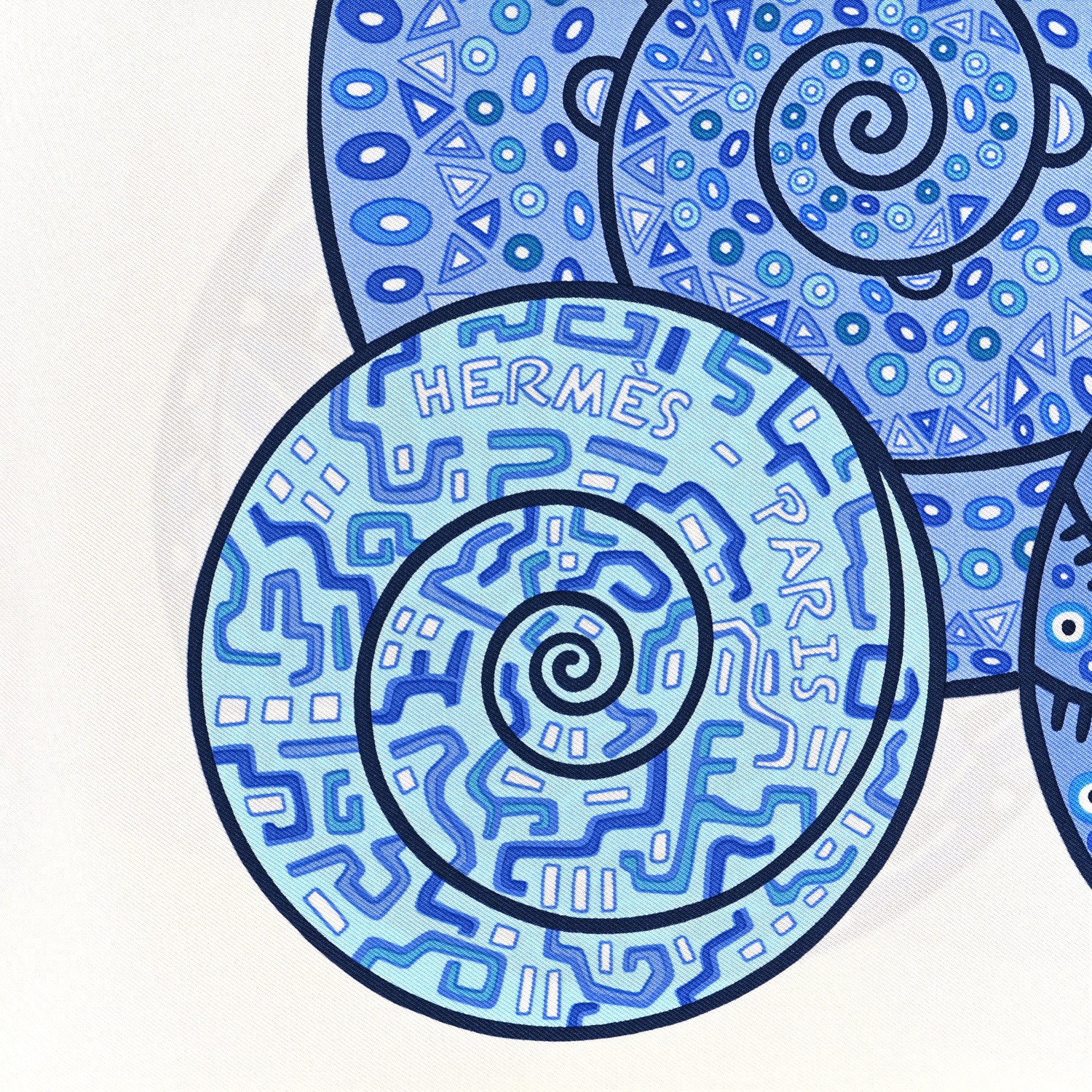 Hermes Silk Reves d'Escargots Scarf 90 White Bleu Klein 2 of 4