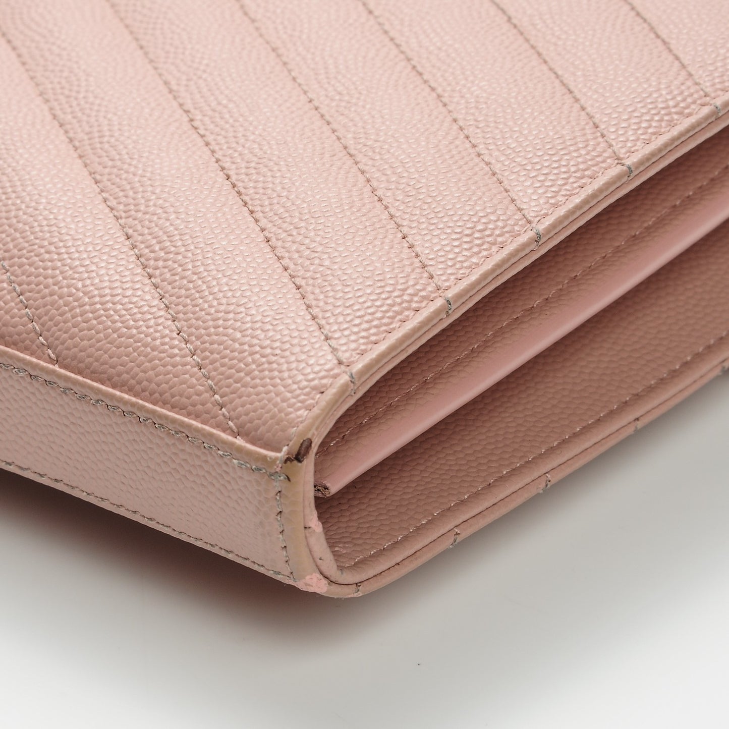Grain De Poudre Matelasse Chevron Monogram Chain Wallet Pale Pink