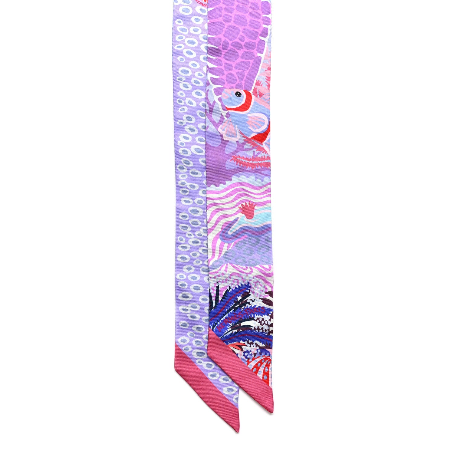 Hermes Silk Under The Waves Twilly Framboise Parme Rouge 2 of 6