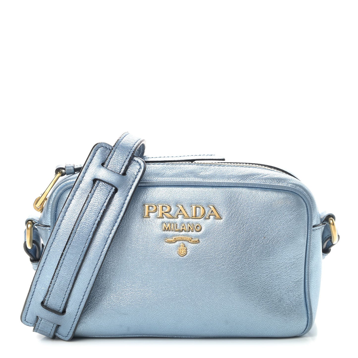 Metallic Vitello Daino Camera Crossbody Bag Light Blue