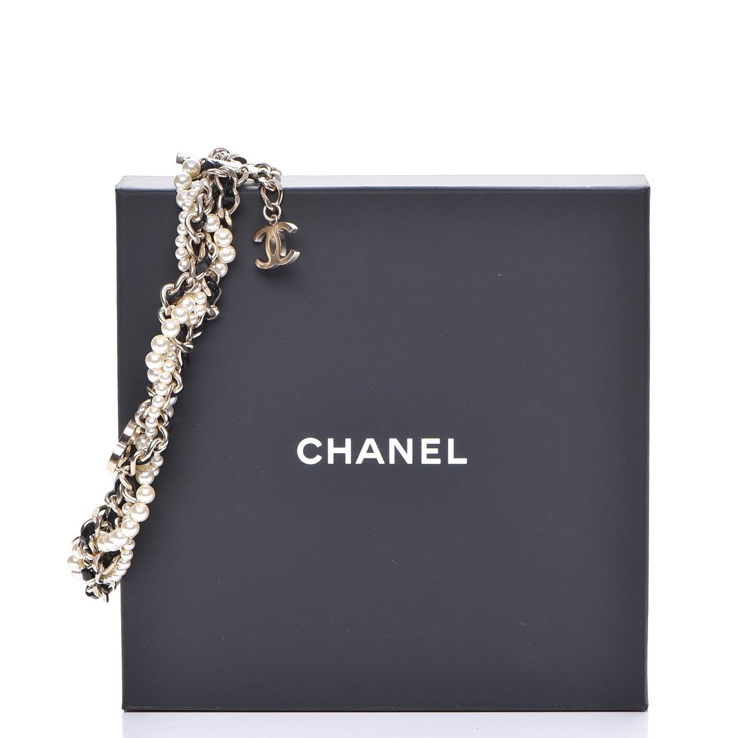 Pearl CC Chain Choker Necklace Black Gold