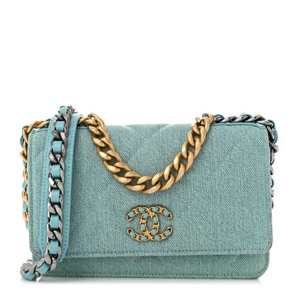 Chanel Denim Quilted Chanel 19 Wallet On Chain WOC Neon Blue 1 of 12