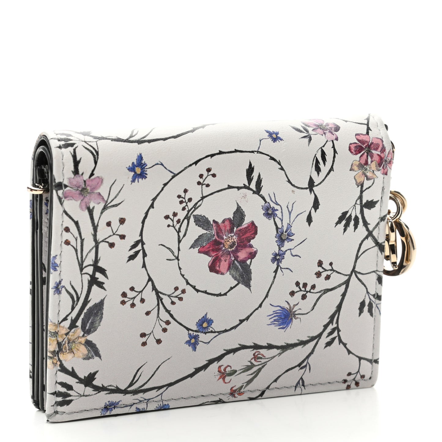 Calfskin Floral Wallet White Multicolor