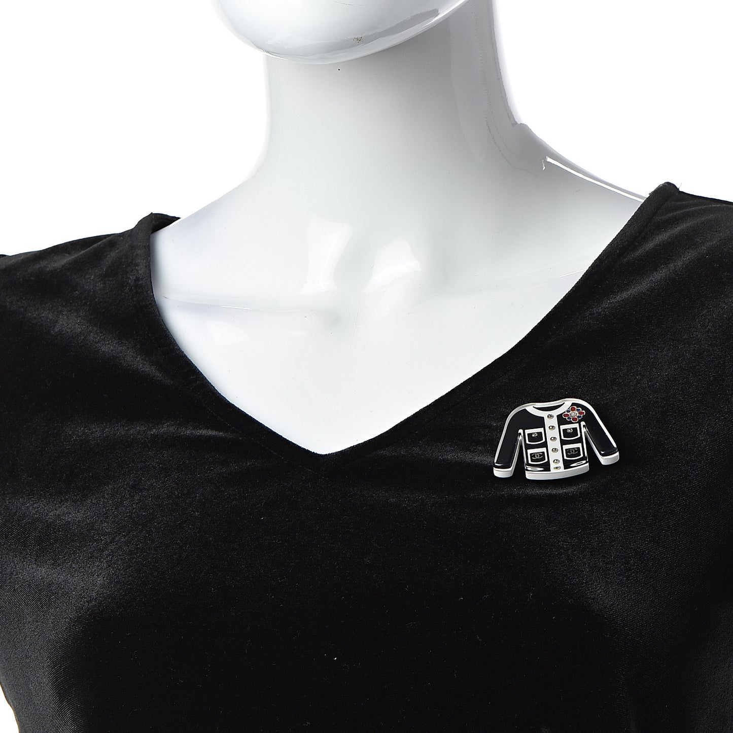 Resin Pearl Tweed Cardigan CC Brooch Black White