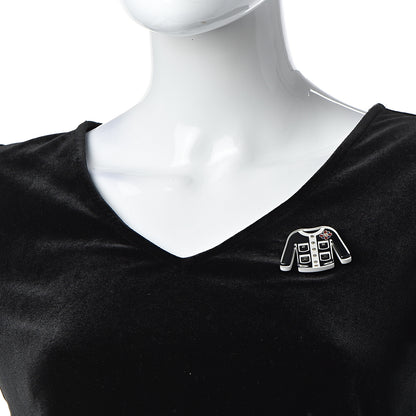 Chanel Resin Pearl Tweed Cardigan CC Brooch Black White 2 of 5