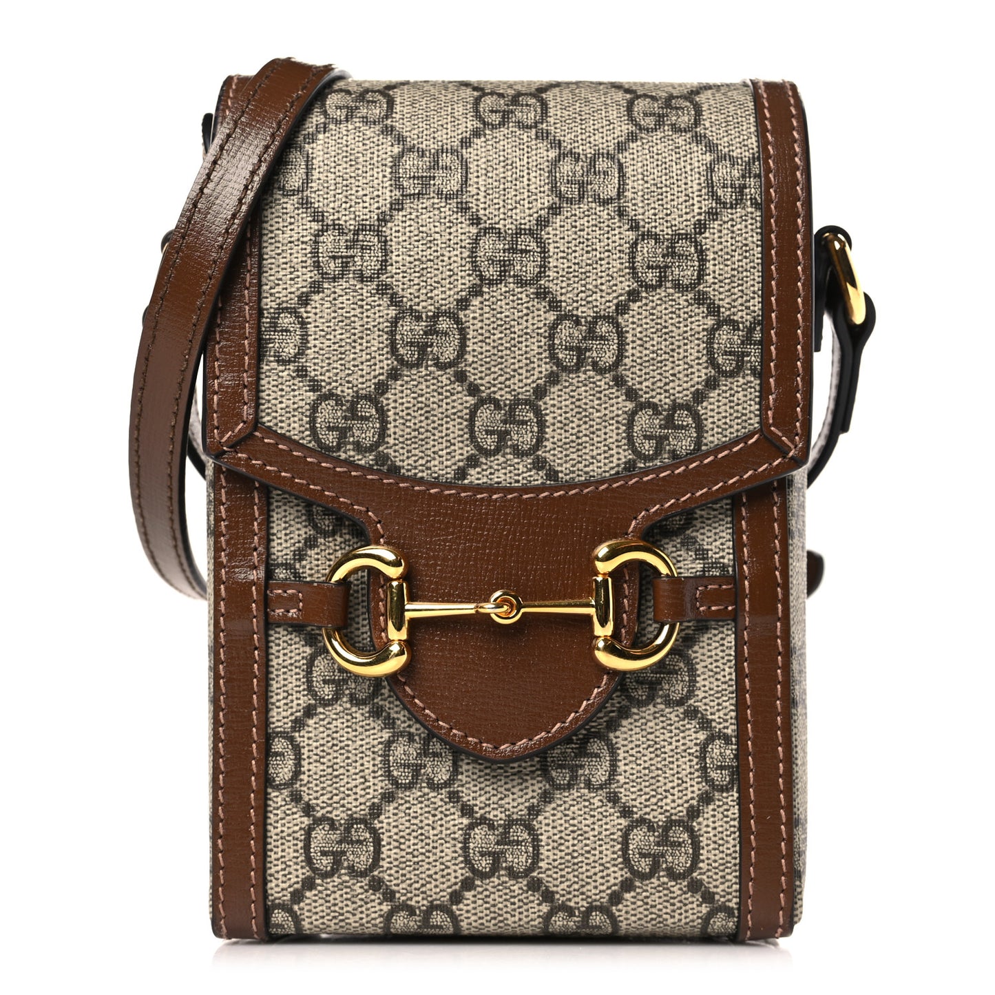 GG Supreme Monogram Mini Horsebit 1955 Crossbody Bag Beige Brown Sugar