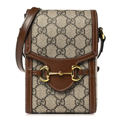 Gucci GG Supreme Monogram Mini Horsebit 1955 Crossbody Bag Beige Brown Sugar 1 of 9